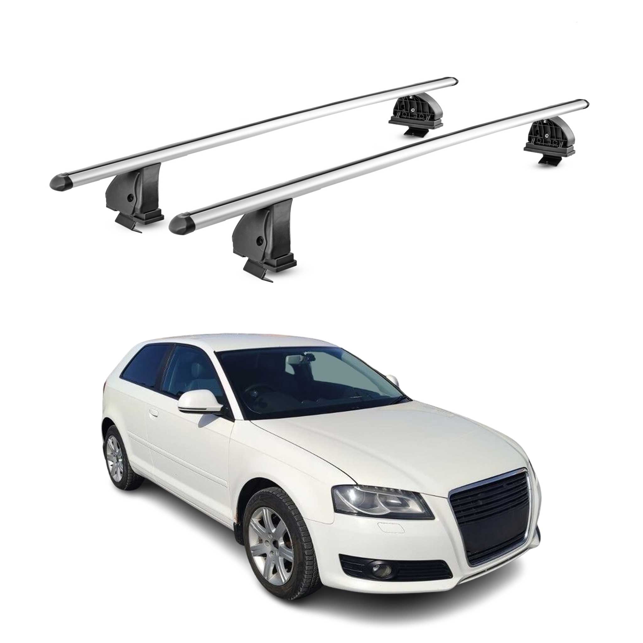 Barres de toit transversales Alu pour Audi A3 8P 3Portes 2003-2012 TÜV Gris 2Pcs