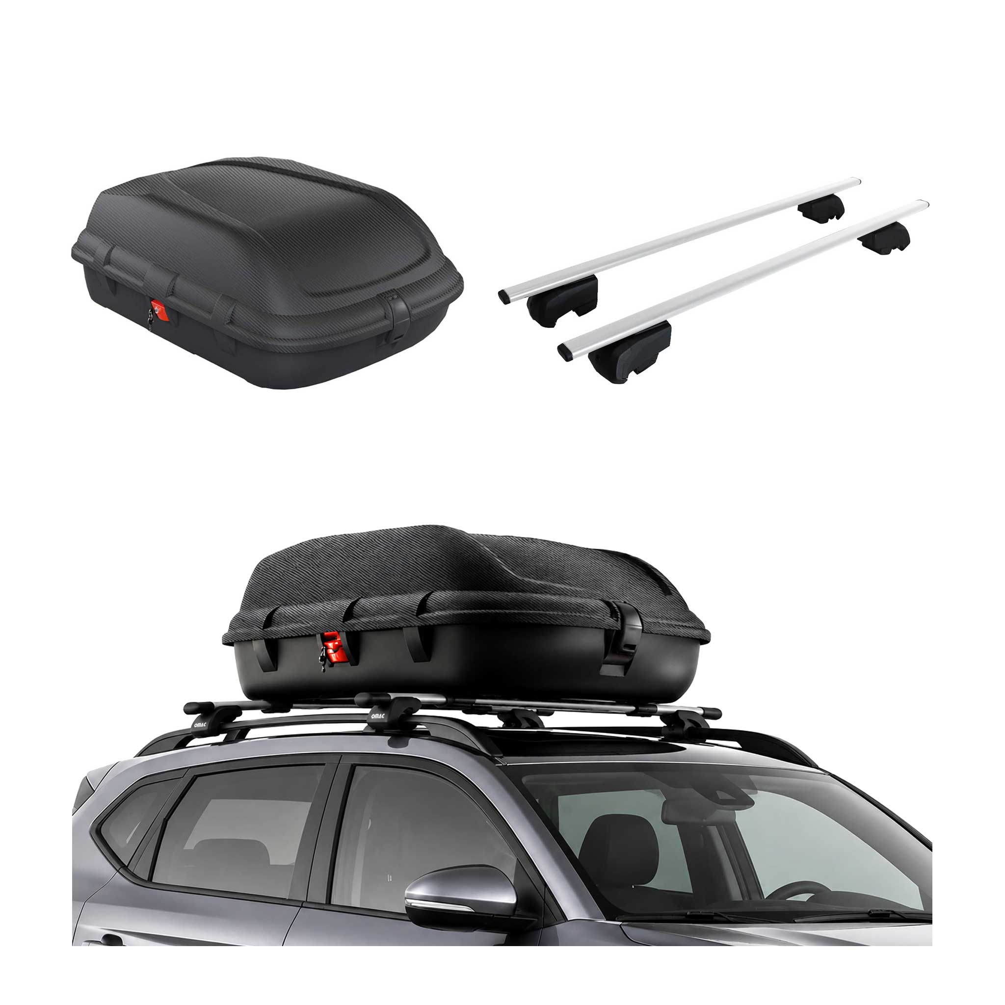 Coffre de Toit 270L + Barres de Toit pour Fiat 500X 2015-2026 Gris