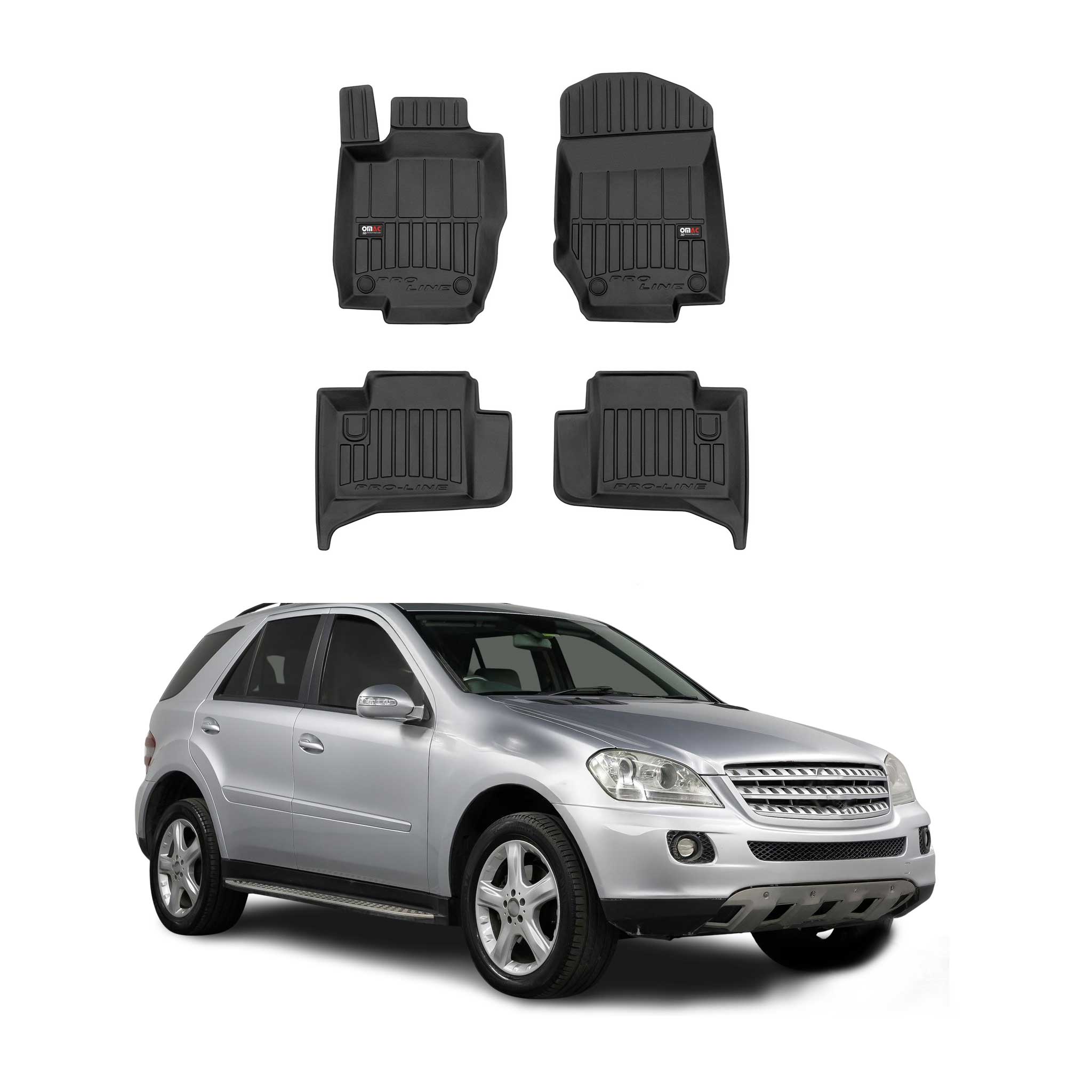 OMAC Tapis de sol en caoutchouc pour Mercedes Classe M 2005-2011 Noir Premium