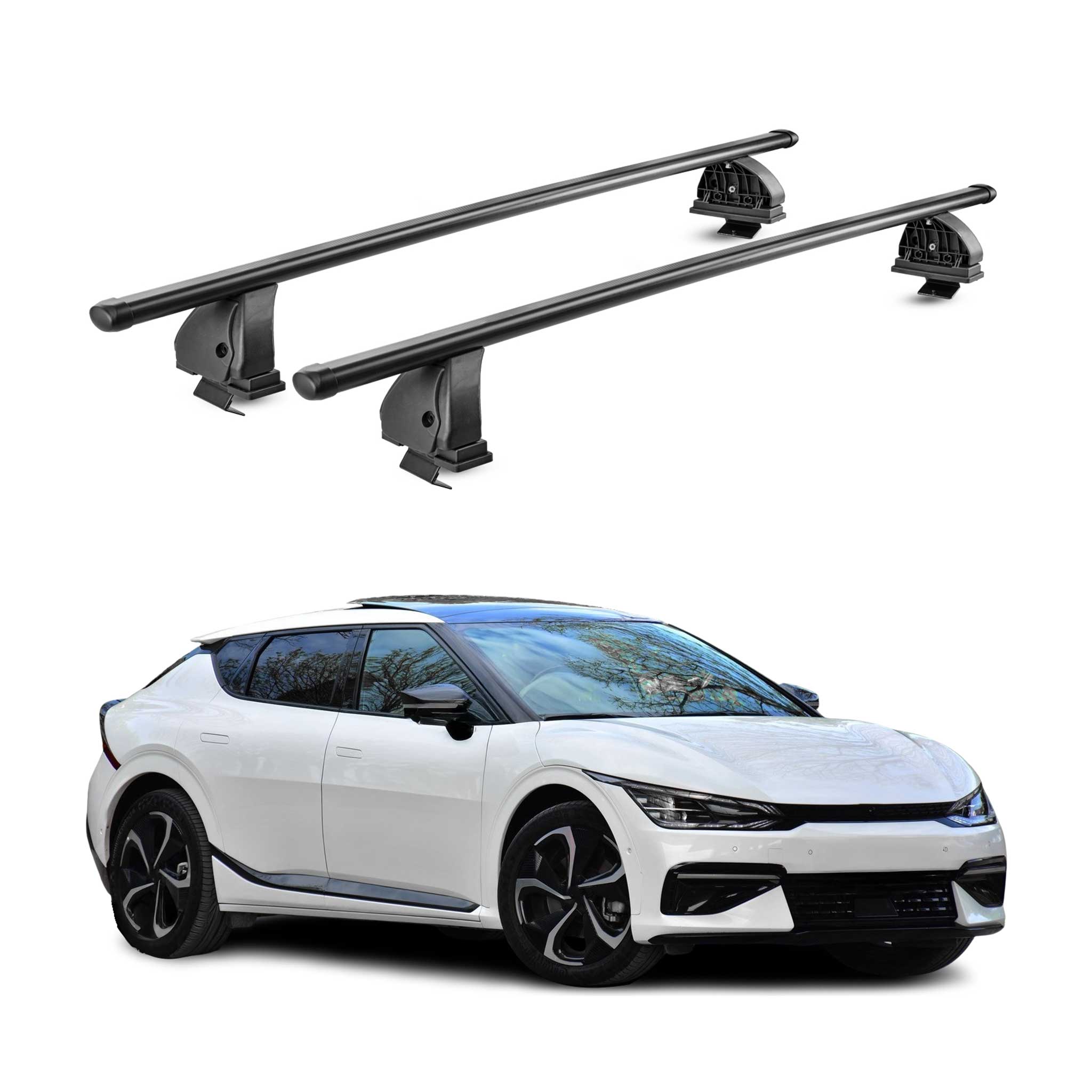 Barres de toit transversales acier pour Kia EV6 2021-2026 TÜV 75 kg Noir 2Pcs