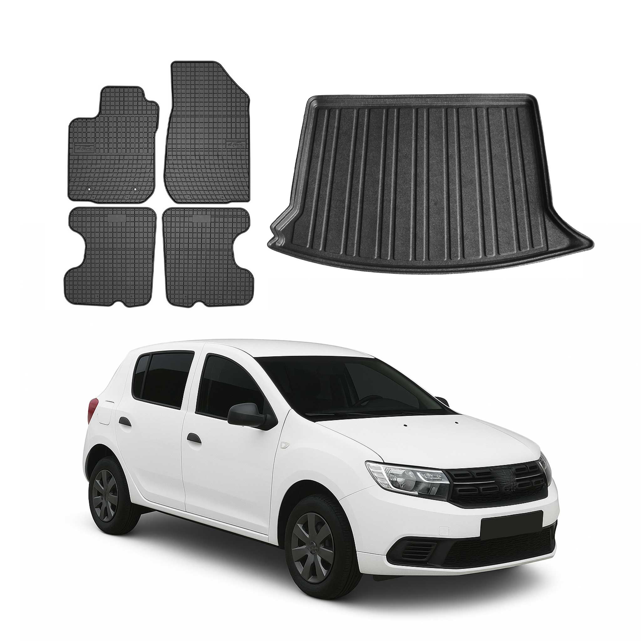Kit Tapis de sol et coffre pour Dacia Sandero 2012-2024 TPE Noir