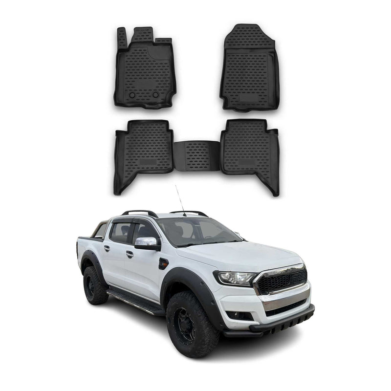 OMAC Tapis de sol pour Ford Ranger T6 2012-2022 DoubleCab caoutchouc Noir