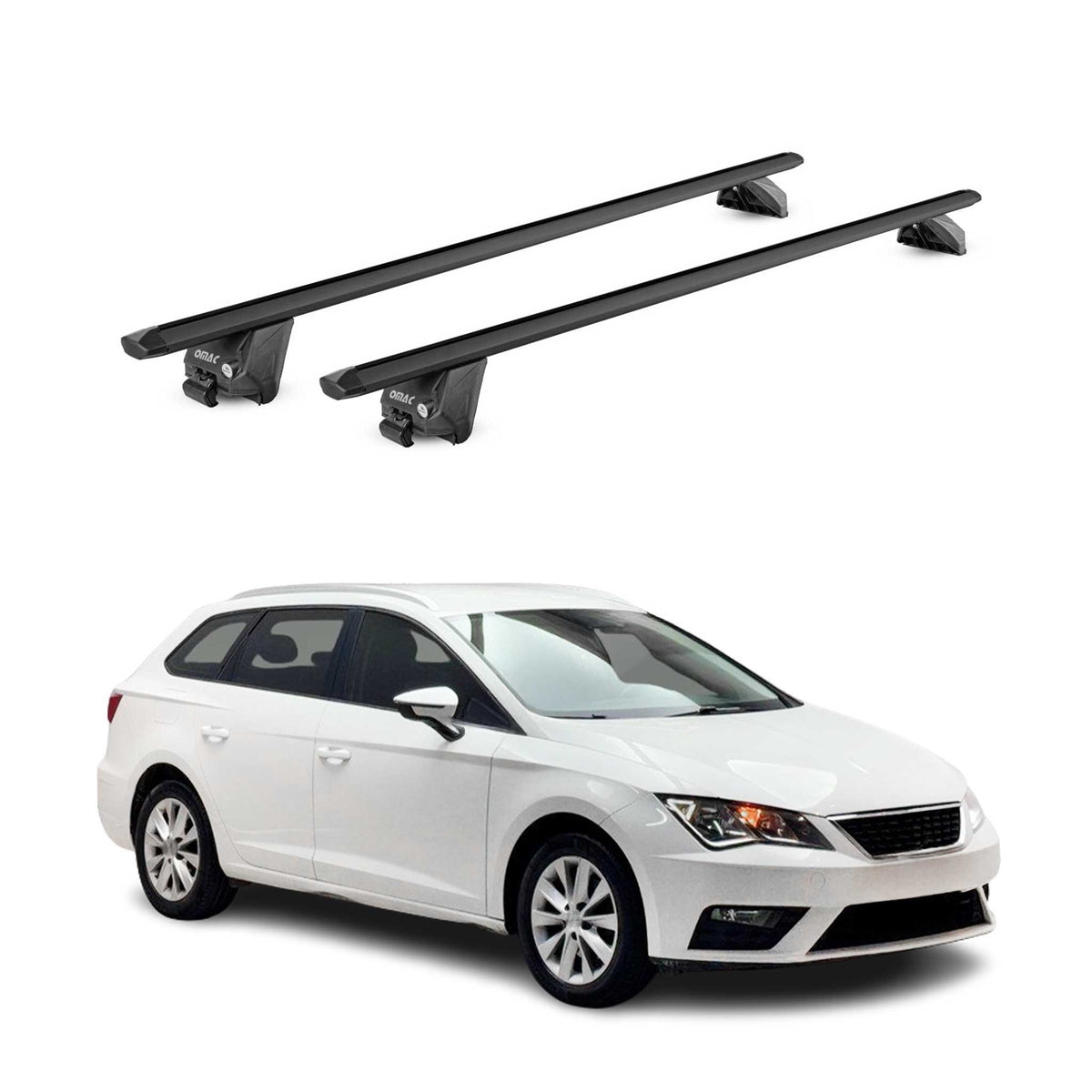 Barres de toit transversales pour Seat Leon SW 2014-2026 Alu Noir 2 pièces ABE