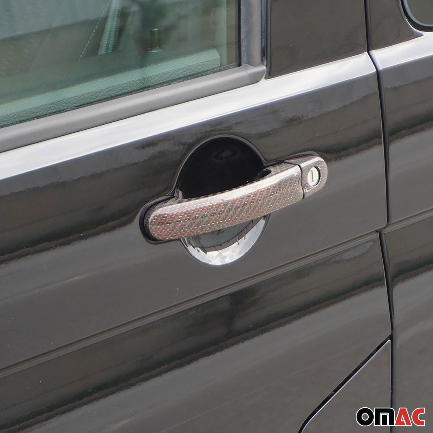 Couverture poignée de porte pour VW Transporter T5 2003-2015 3Portes carbone Rot