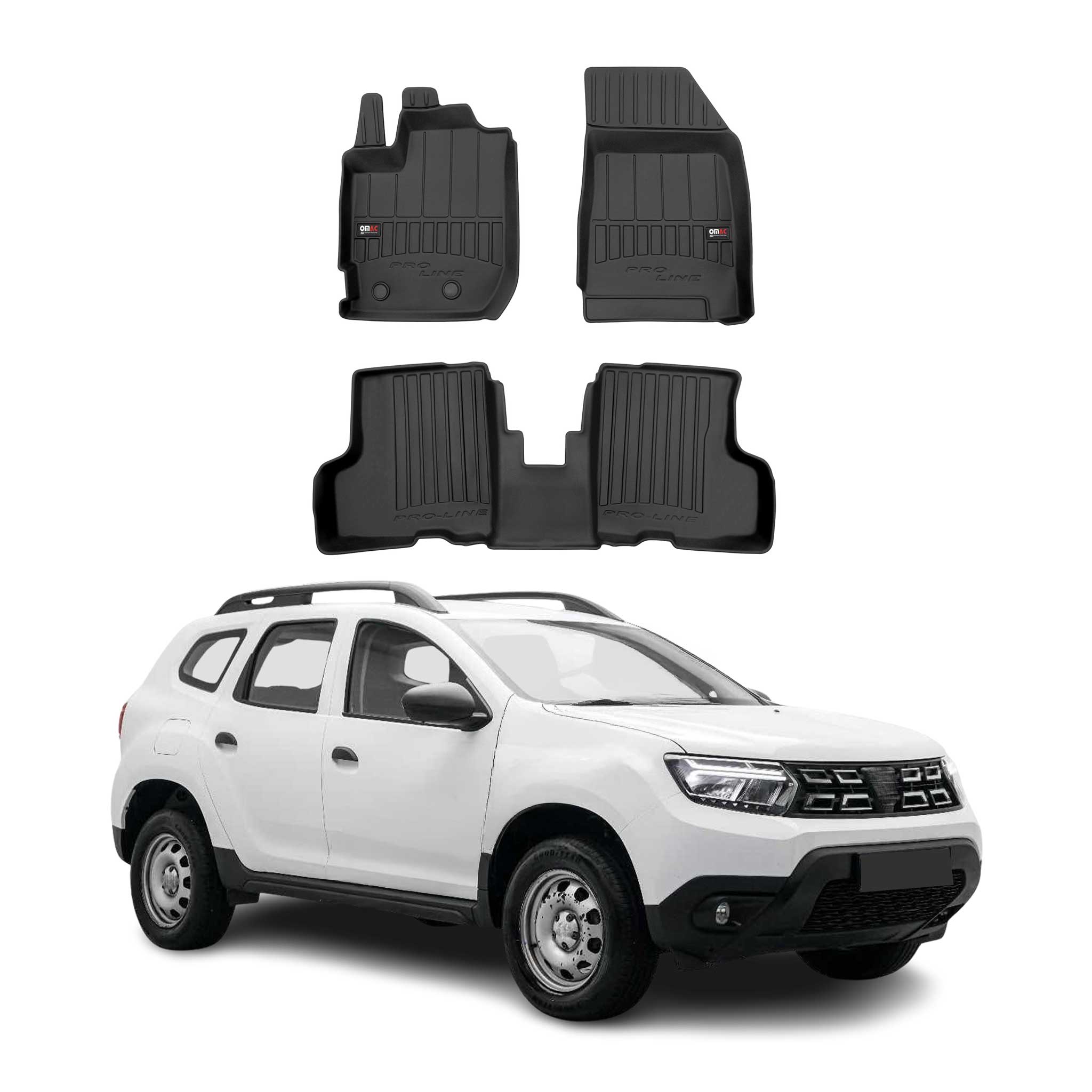 OMAC Tapis de sol sur mesure noir pour Dacia Duster II 2021-2024 3 pcs en TPE