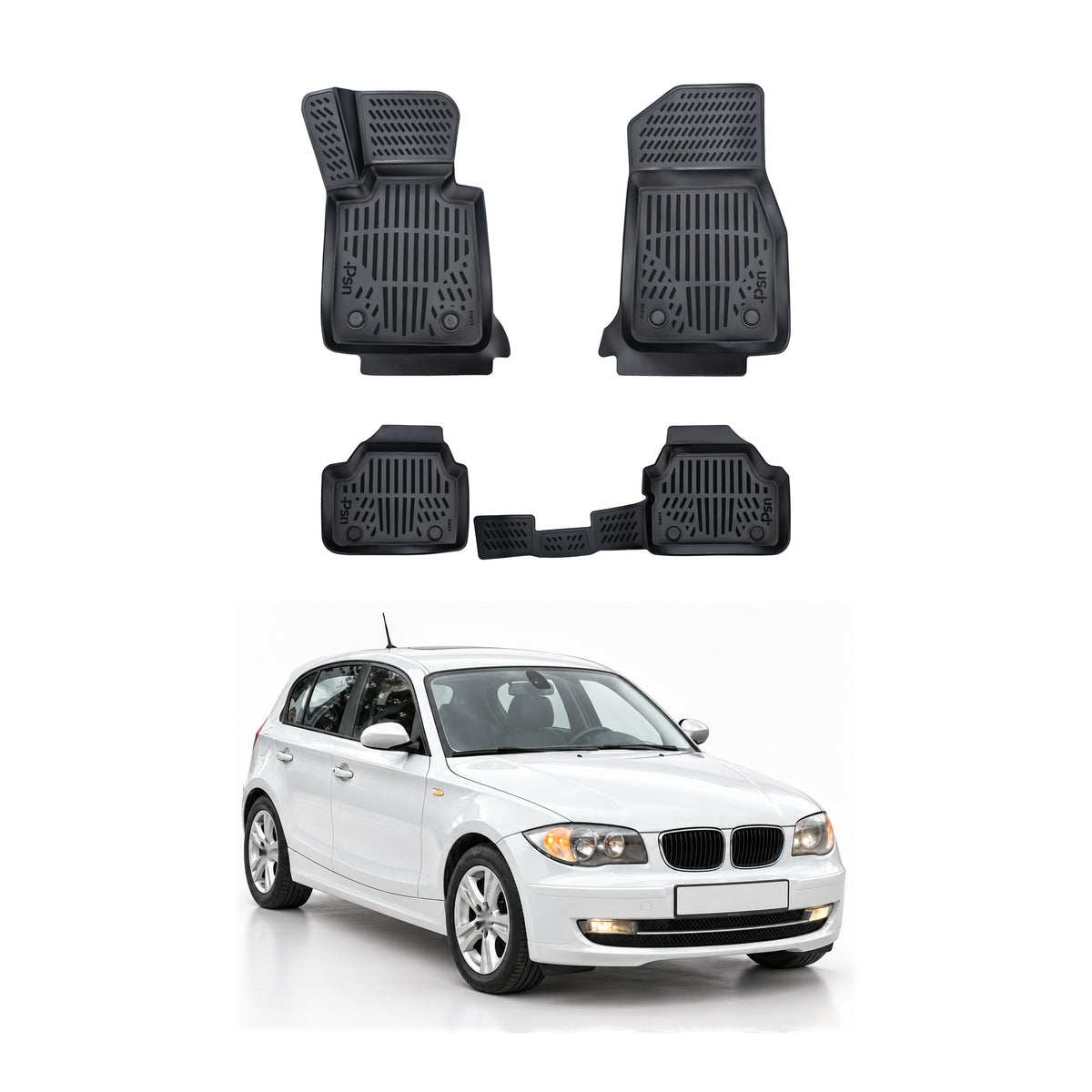 Tapis de sol pour BMW 1 Série 2004-2011 Noir 3D en Caoutchouc TPE 4Pcs