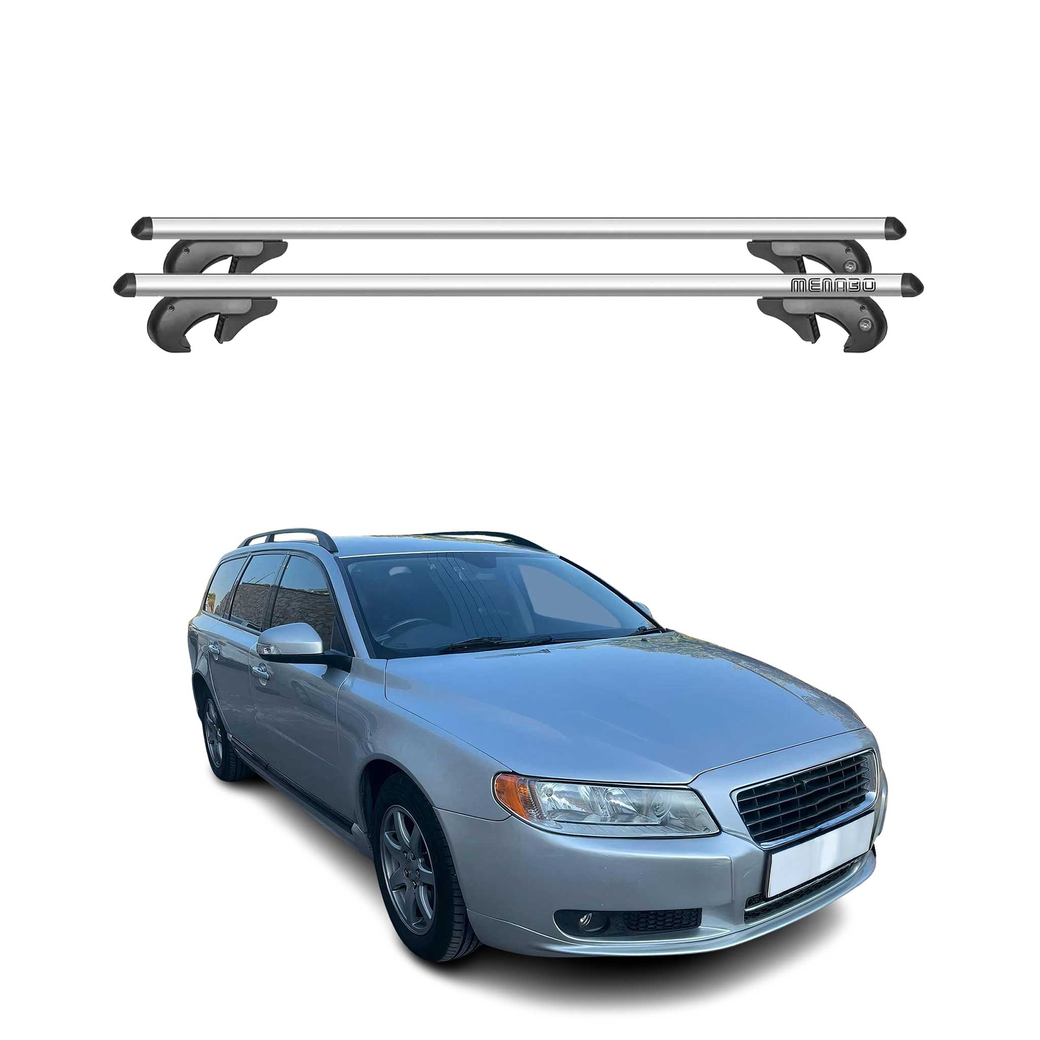 Barres de toit transversales pour Volvo V70 III 2007-2016 Aluminium Gris 2x