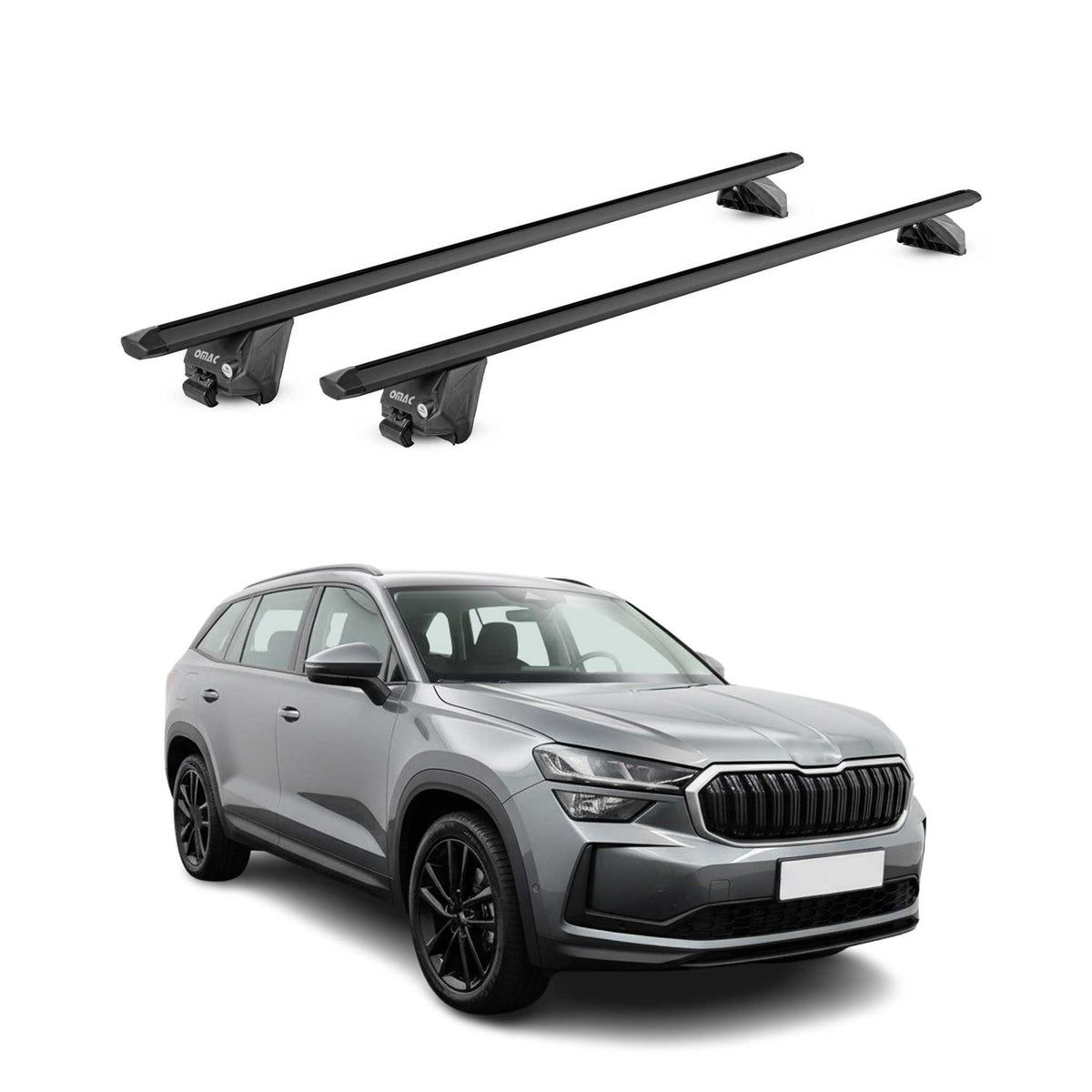 Barres de toit transversales pour Skoda Kodiaq II 2024-26 Alu Noir 2 pièces ABE