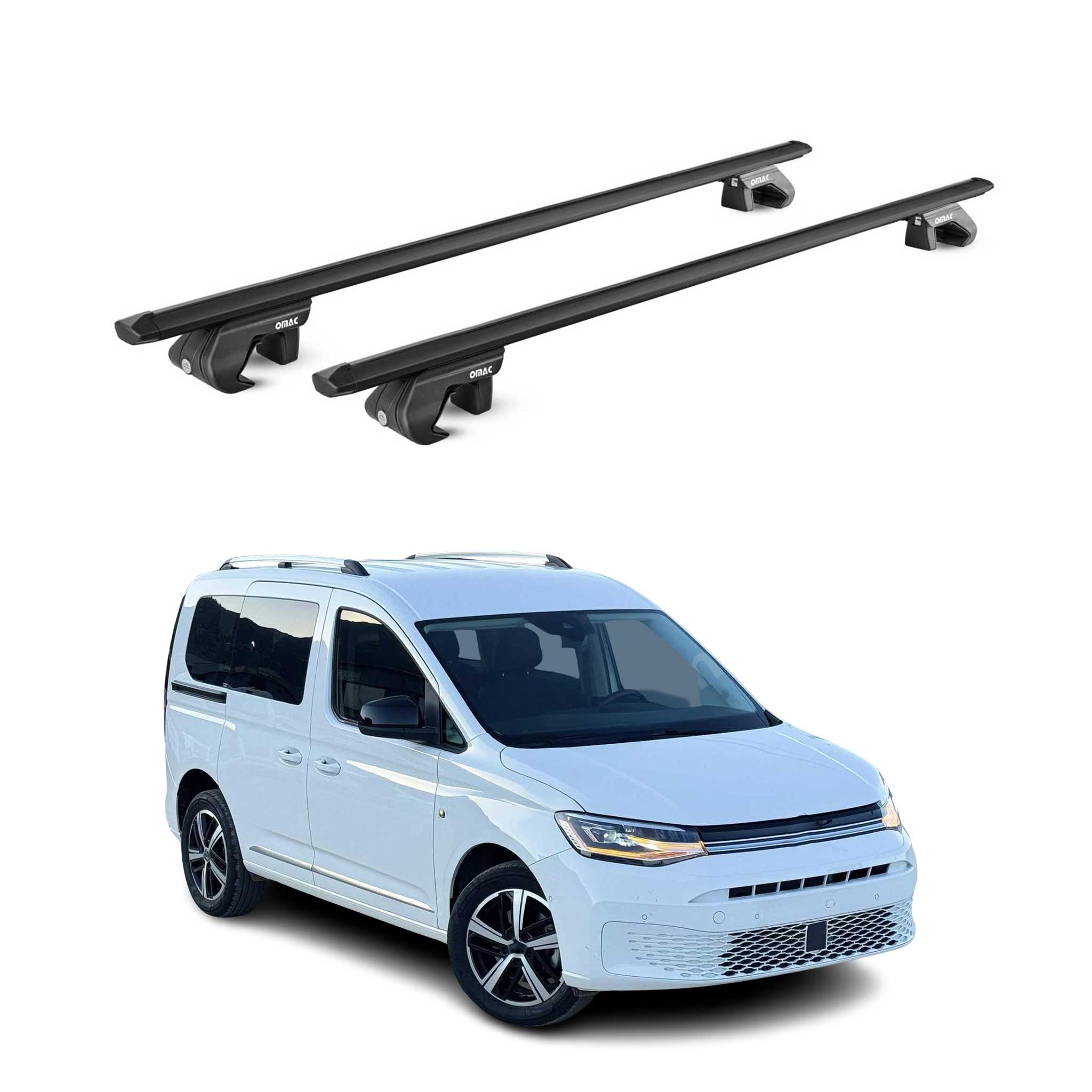 Barres de toit transversales ABE pour VW Caddy 2020-2026 5 P Alu Noir 2 pièces