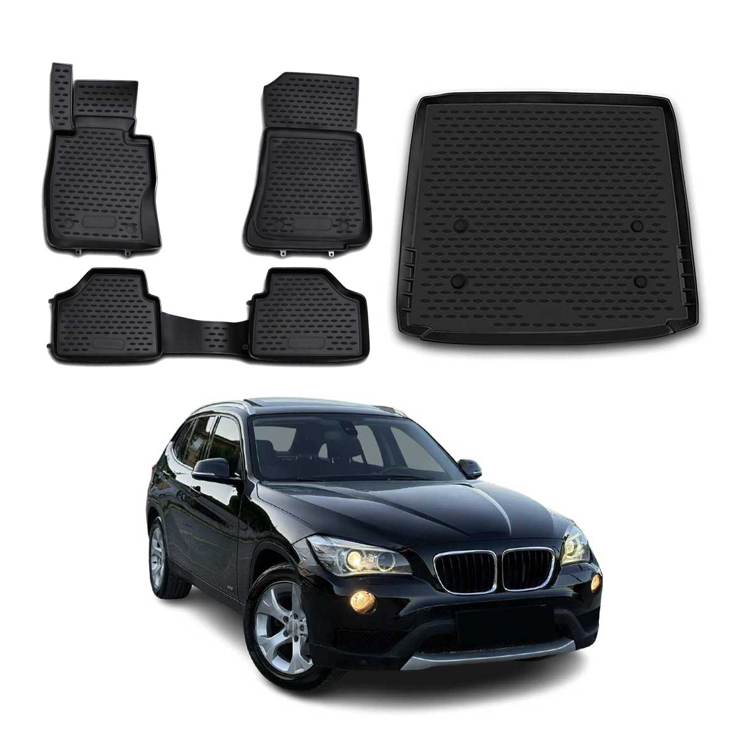 Kit Tapis de sol et coffre pour BMW X1 E84 2009-2015 en Caoutchouc TPE Noir