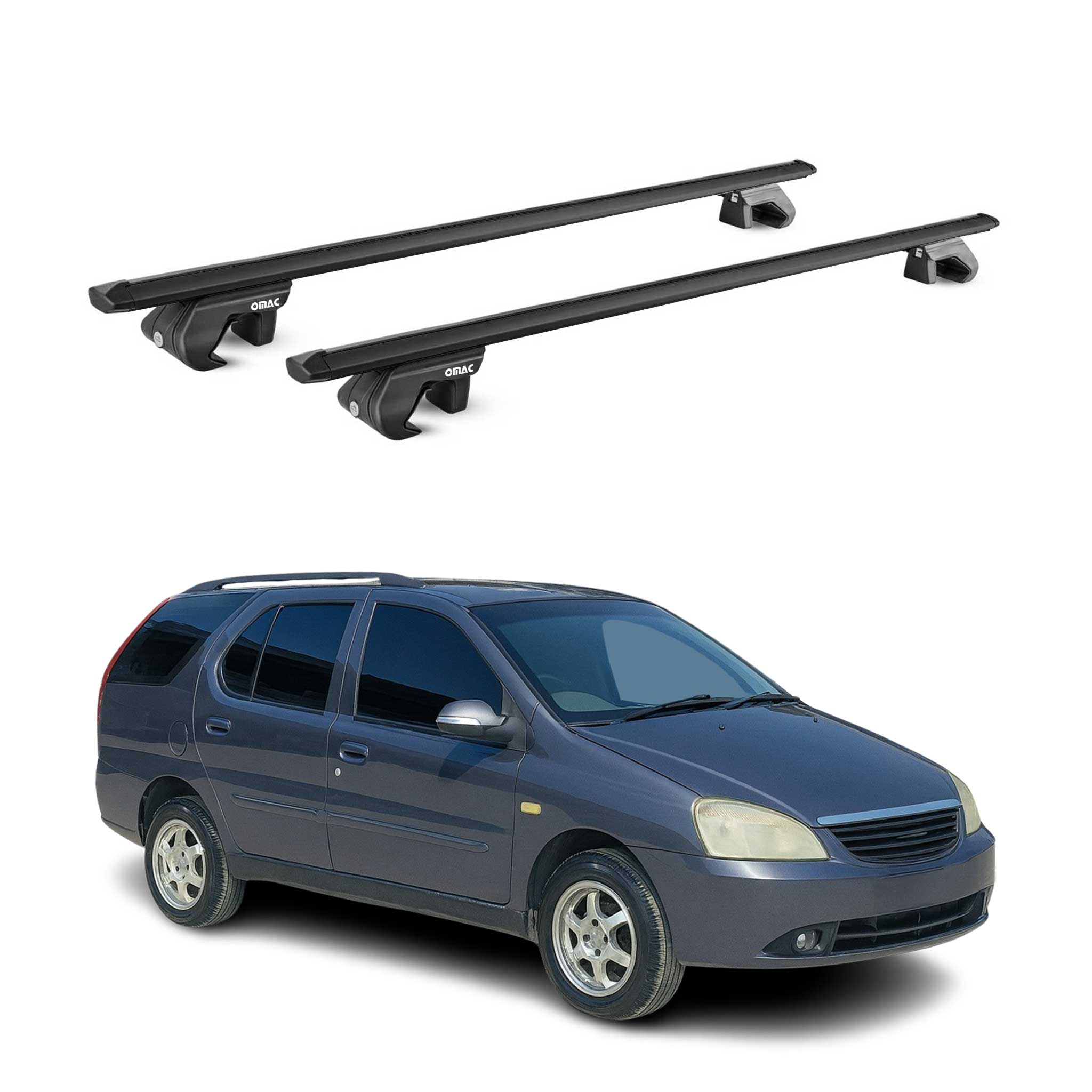 Barres de toit transversales pour Tata Indigo I Break 2002-2009 Alu Noir ABE