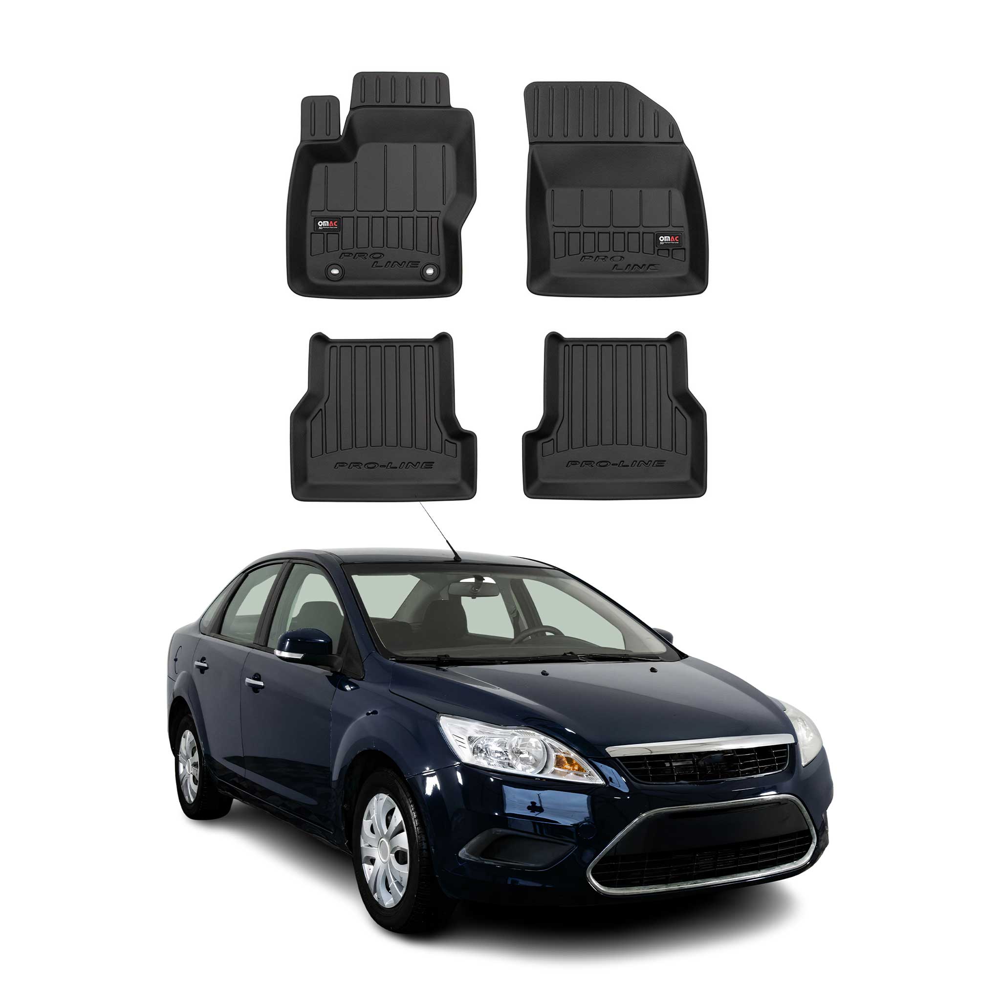 OMAC Tapis de sol caoutchouc pour Ford Focus mk2 2004-2011 Noir Premium