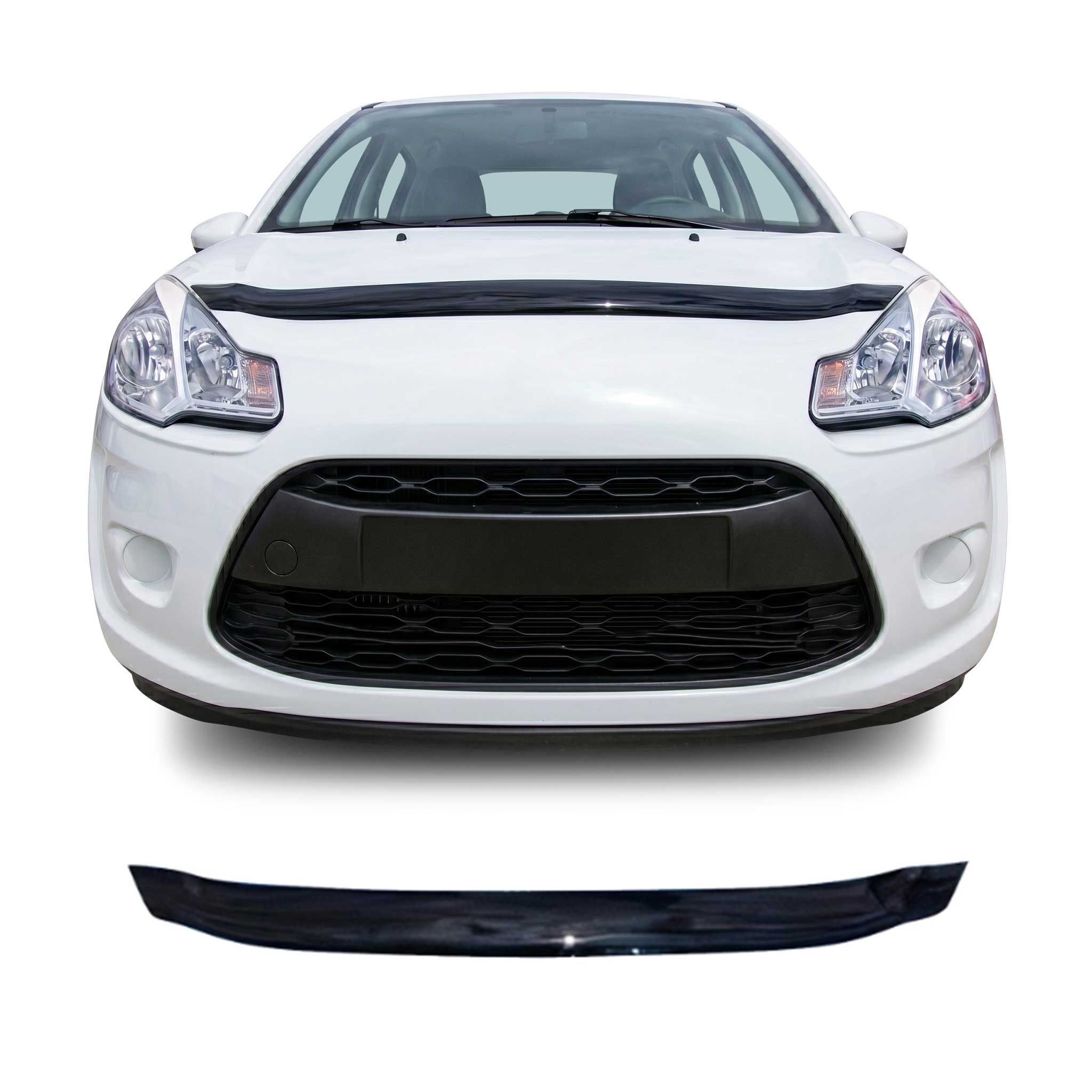 Deflecteurs d'air de capot pour Citroen C3 II 2009-2016 5porte Acrylique Noir