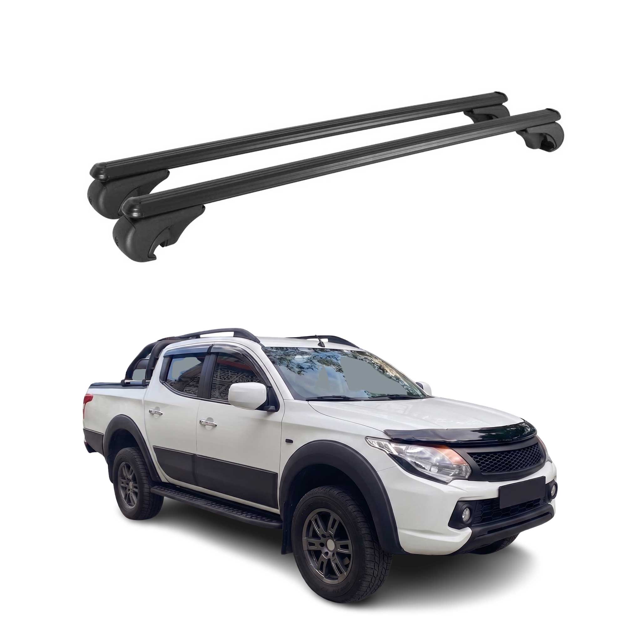 Barres de toit Transversales pour Fiat Fullback 2016-2019 TÜV Aluminium Noir 2x