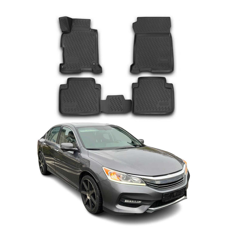 Tapis de sol pour Honda Accord 2013-2018 en caoutchouc TPE 3D Noir 4Pcs