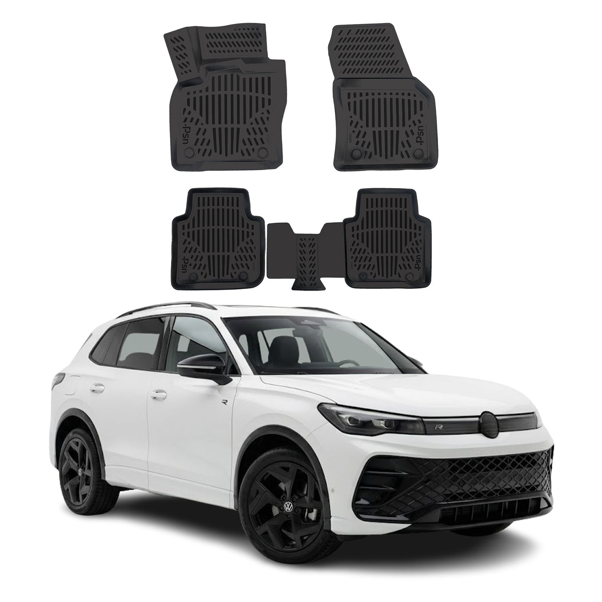 Tapis de sol pour VW Tiguan Allspace 2017-2024 Noir 3D en TPE 4Pcs
