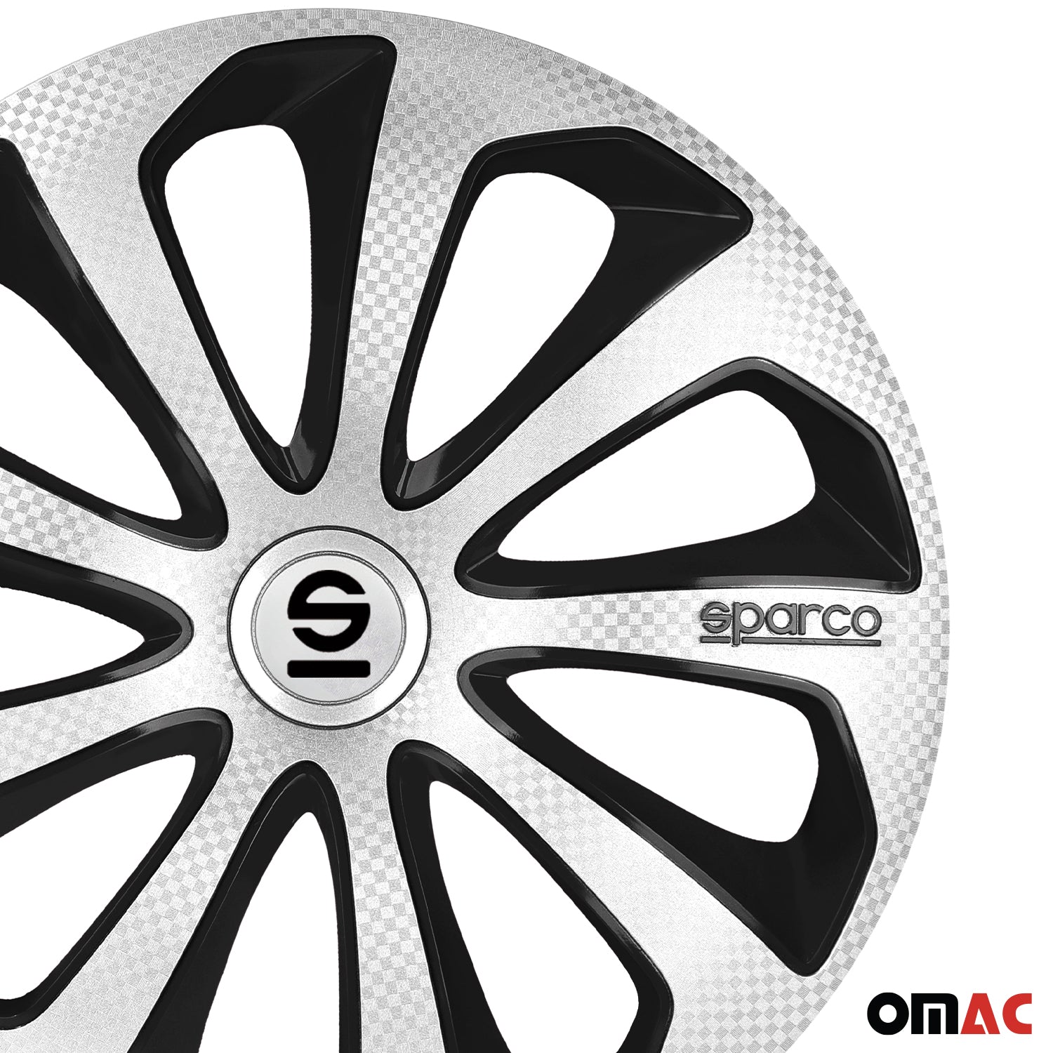 SPARCO Jeu Enjoliveurs de Roues 15 Pouces Argenté Carbone Noir