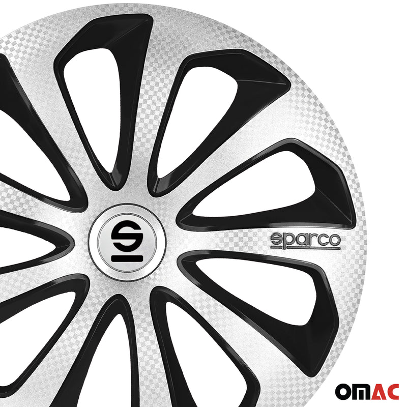 SPARCO Jeu Enjoliveurs de Roues 15 Pouces Argenté Carbone Noir