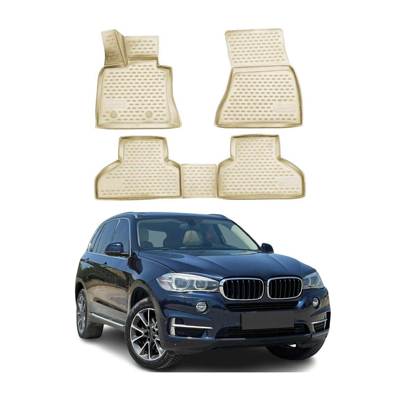 OMAC 3D Tapis de sol pour BMW X5 F15 F85 2013-2018 caoutchouc TPE Beige 4Pcs