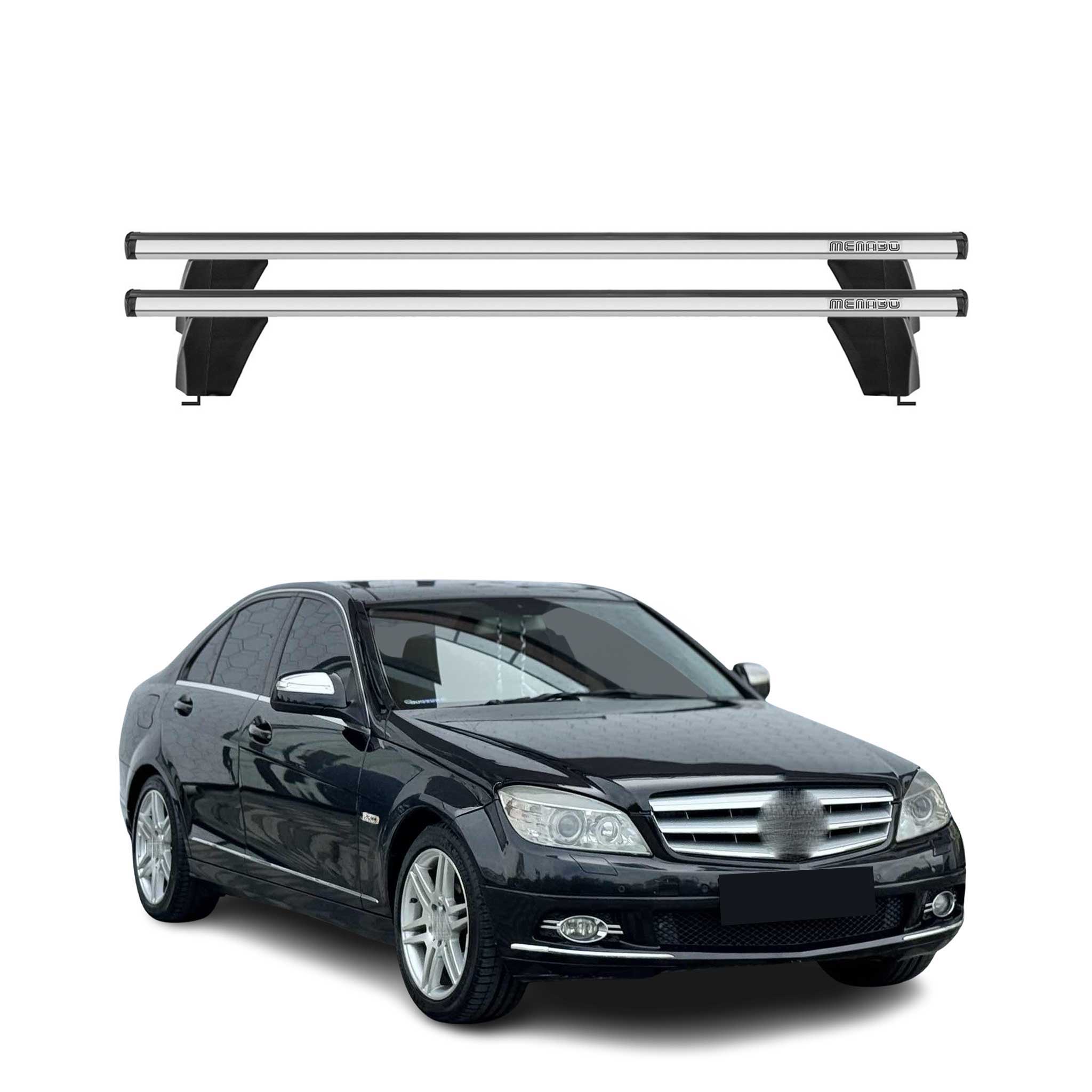Menabo Barres de toit Transversales pour Mercedes Classe C W204 2007-2013 Gris