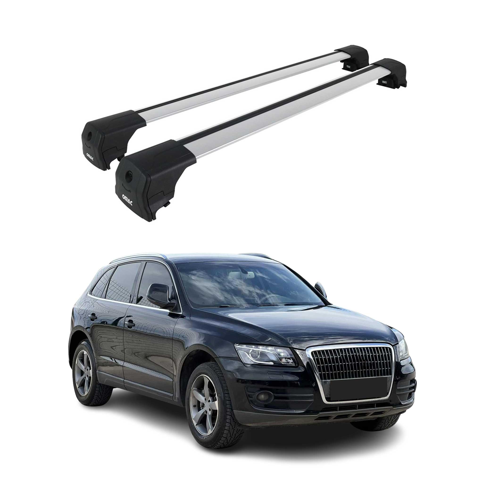 Barres de Toit transversales pour Audi Q5 mk1 2008-2017 Aluminium Argent 2Pcs