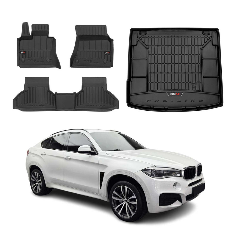 OMAC Kit Tapis de sol et coffre pour BMW X6 F16 F86 2014-2019 Premium Noir