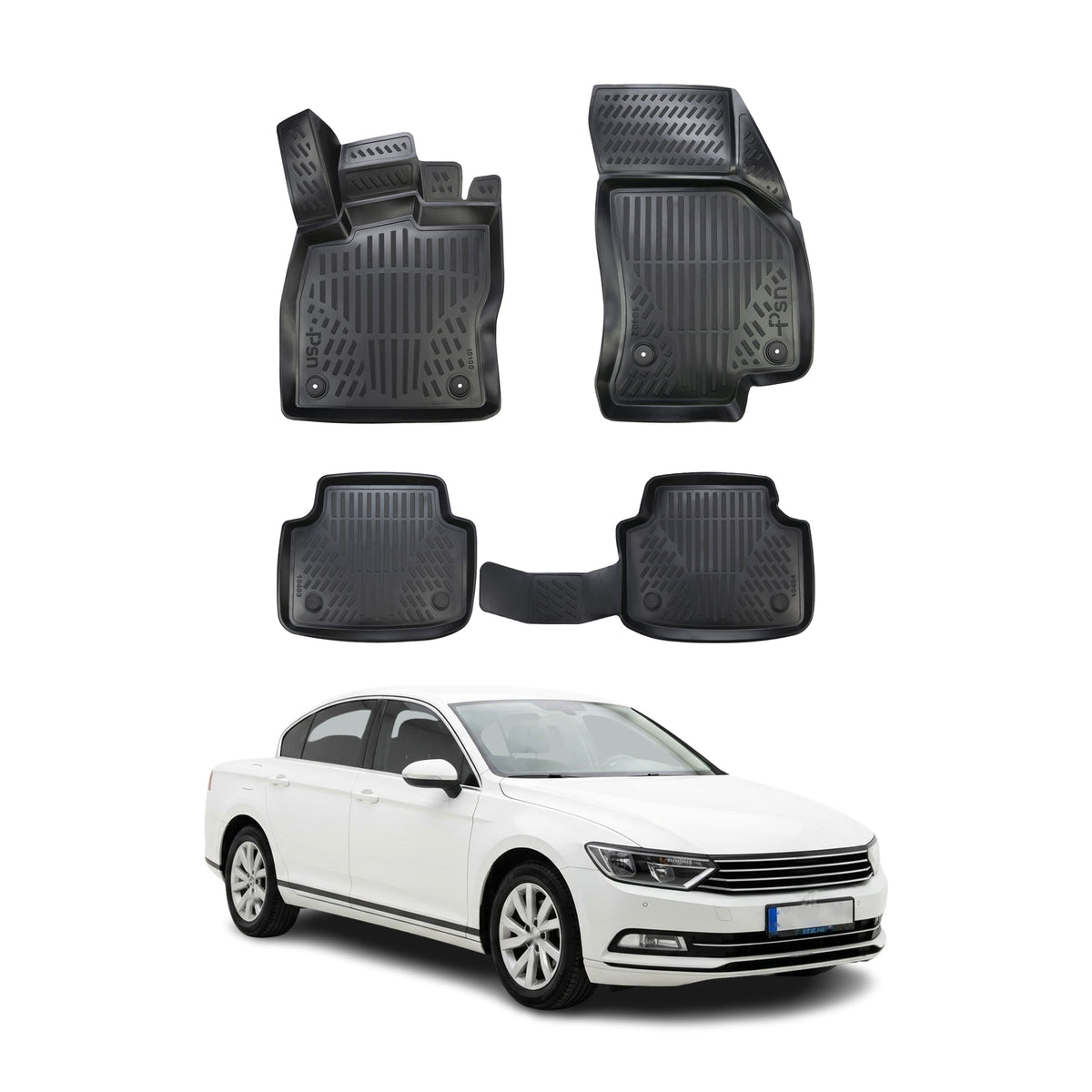 Tapis de sol pour VW Arteon Passat B8 2014-2023 Noir 3D en TPE 4Pcs