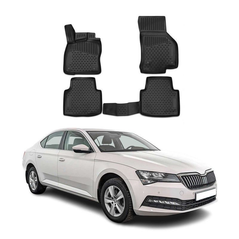 OMAC Tapis de sol pour Skoda Superb B8 2015-2025 sur mesure en caoutchouc Noir