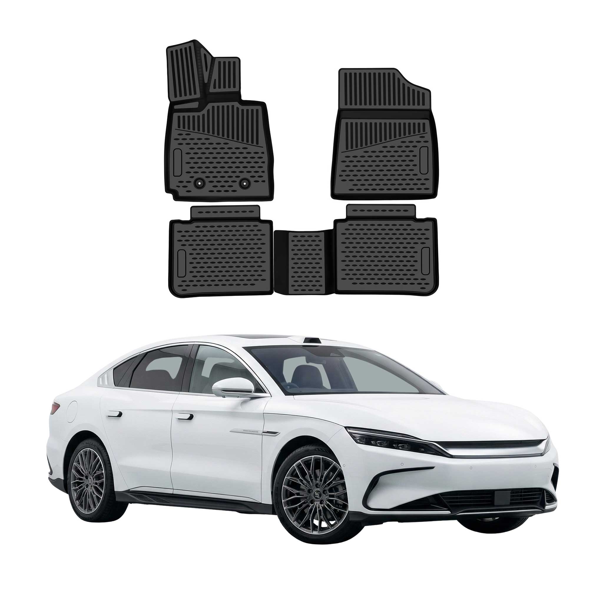 OMAC Tapis de sol pour BYD Han EV 2023-2026 en caoutchouc TPE Noir 4Pcs