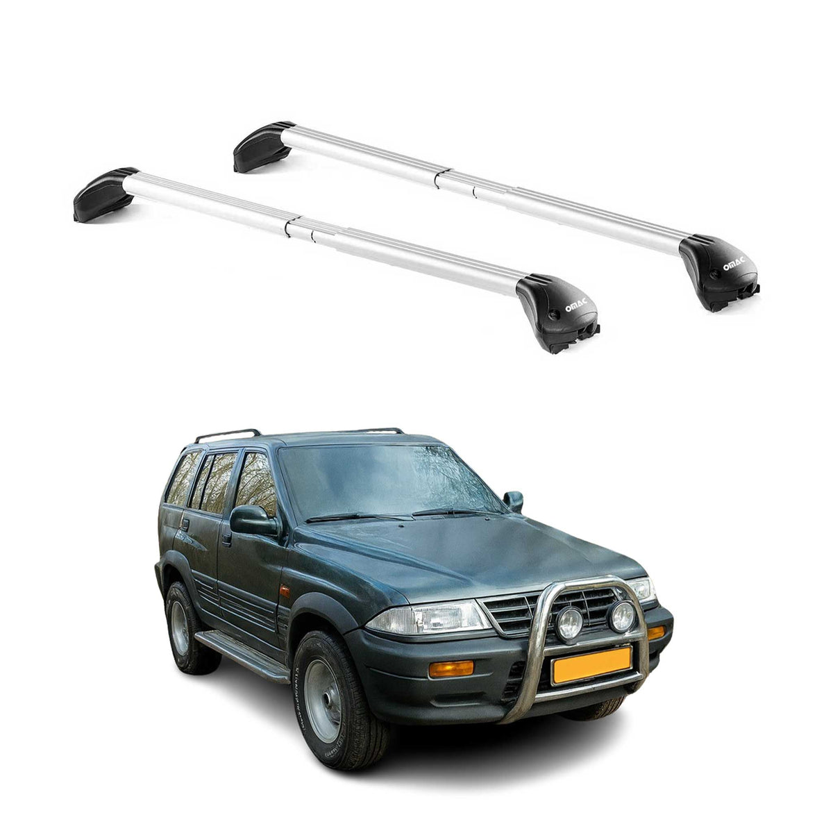 Barres de toit pour Ssangyong Musso 1995-2006 5P Gris Argenté 2 pièces ABE