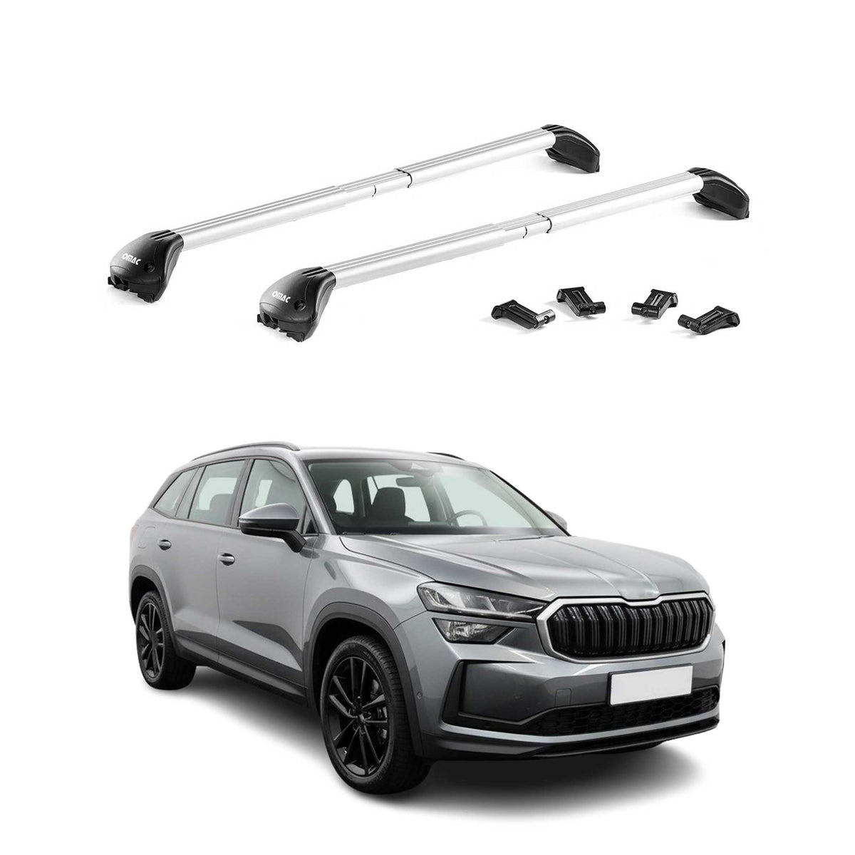Barres de toit transversales pour Skoda Kodiaq II 2024-2026 Aluminium Gris ABE