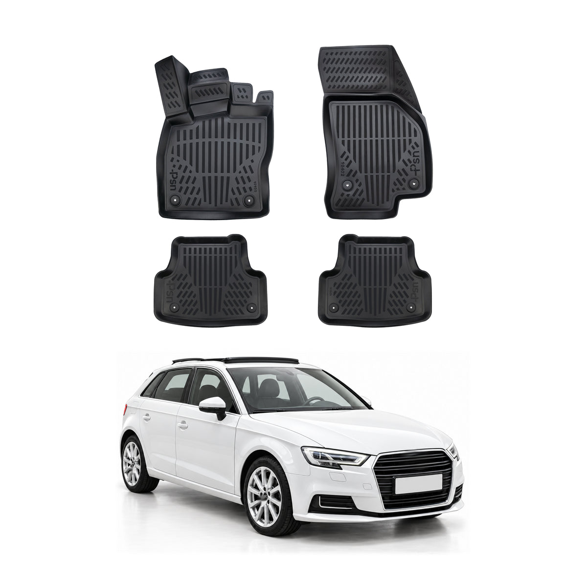 Tapis de sol pour Audi A3 2013-2020 Noir 3D en Caoutchouc TPE 4Pcs