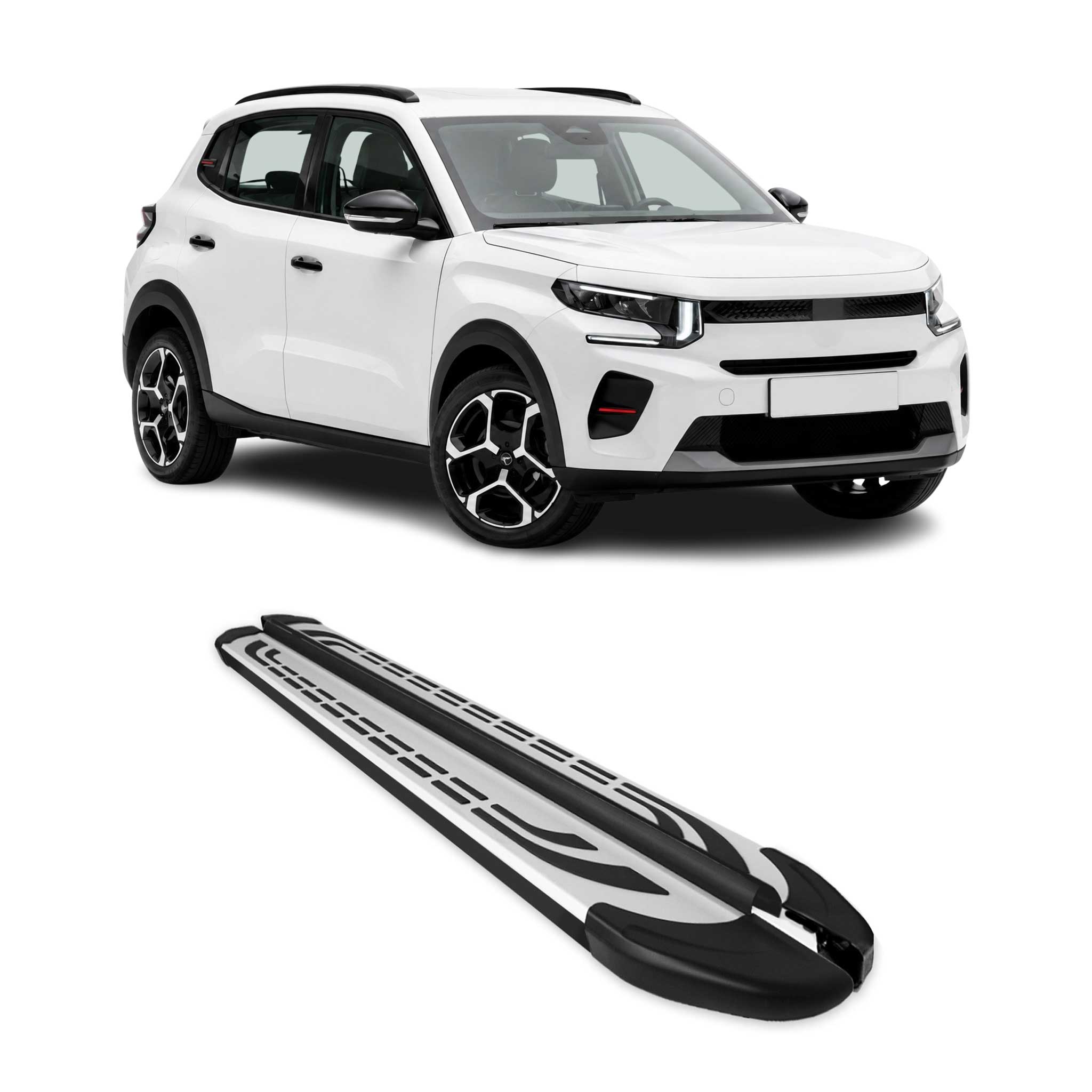 Marchepieds Latéraux pédale pour Citroen e-C3 2024-2026 Aluminium Gris Noir 2x