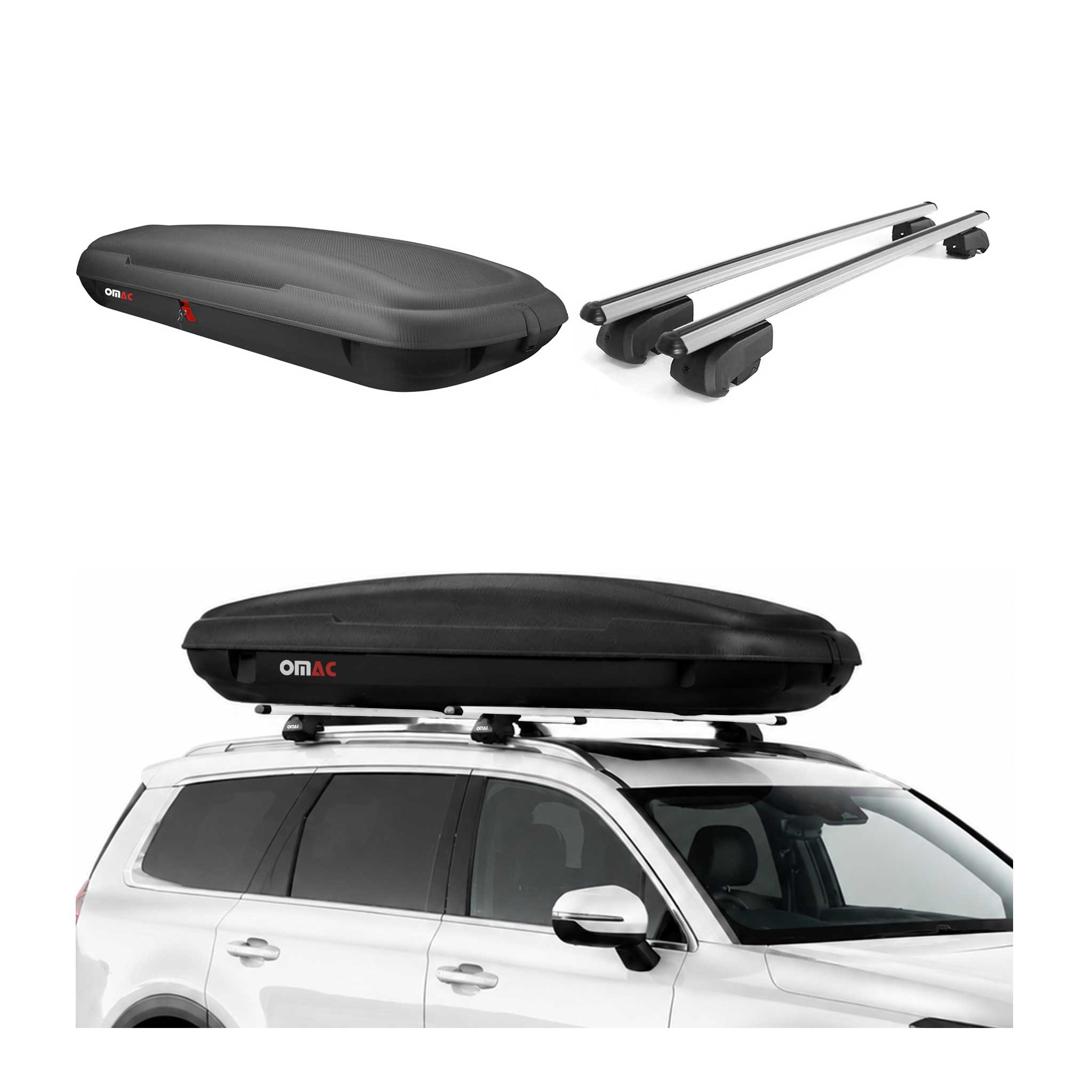Coffre de Toit 480L + Alu Barres de Toit pour Hyundai Tucson IV 2022-2026 Gris