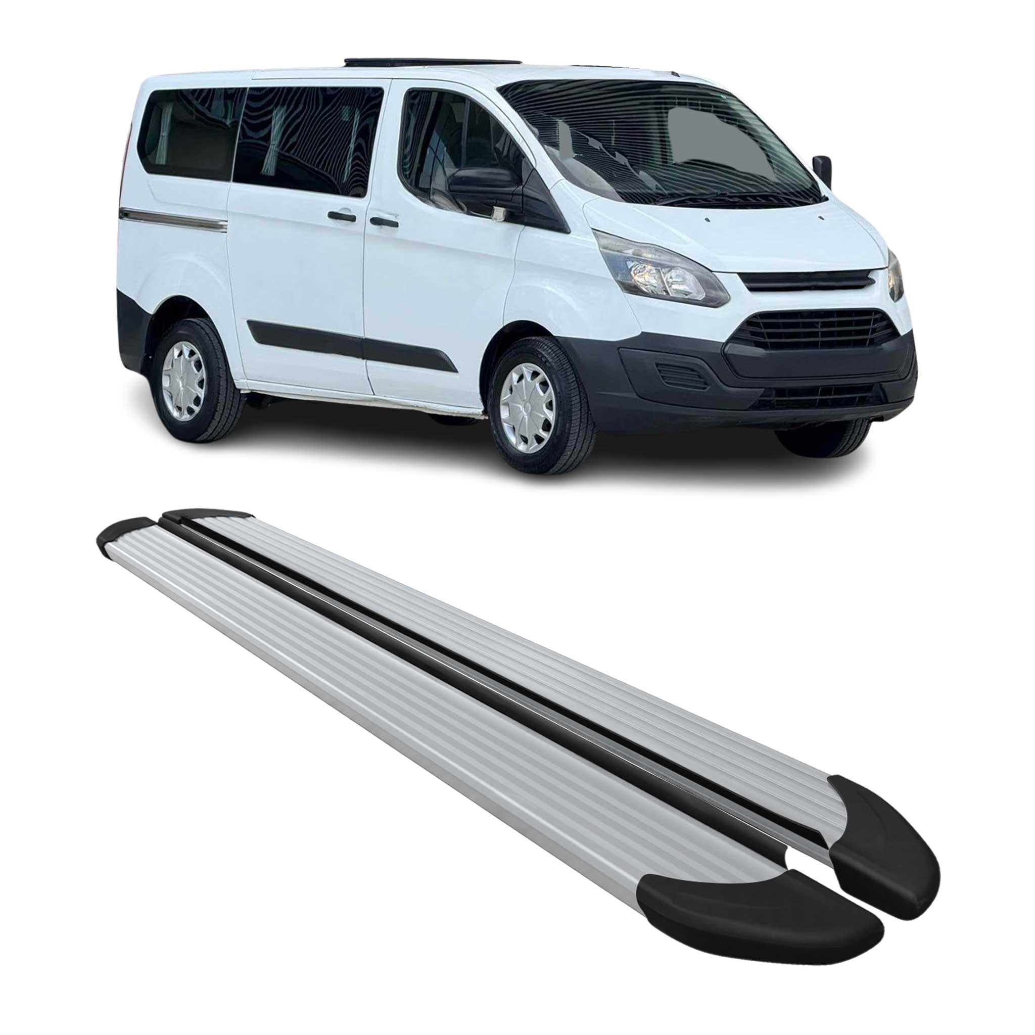 Marchepieds Latéraux pour Ford Transit Custom 2012-2022 Alu Argent L1 Court 2x