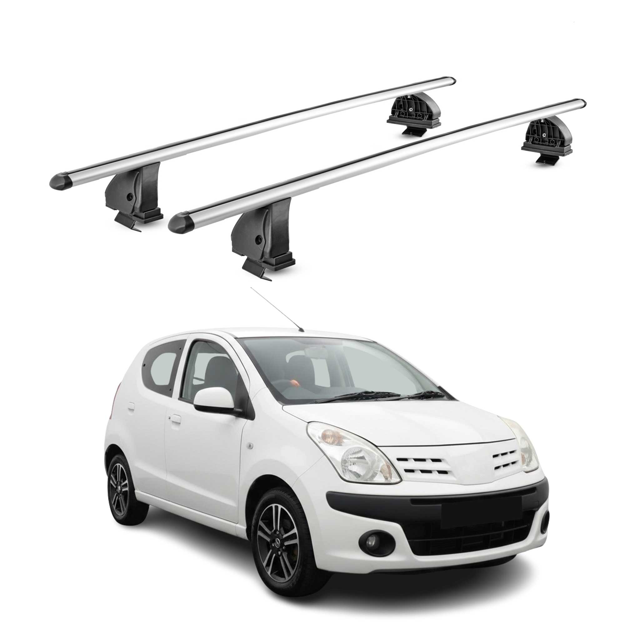 Barres de toit transversales Alu pour Nissan Pixo 2009-2013 TÜV 75 kg Gris 2Pcs