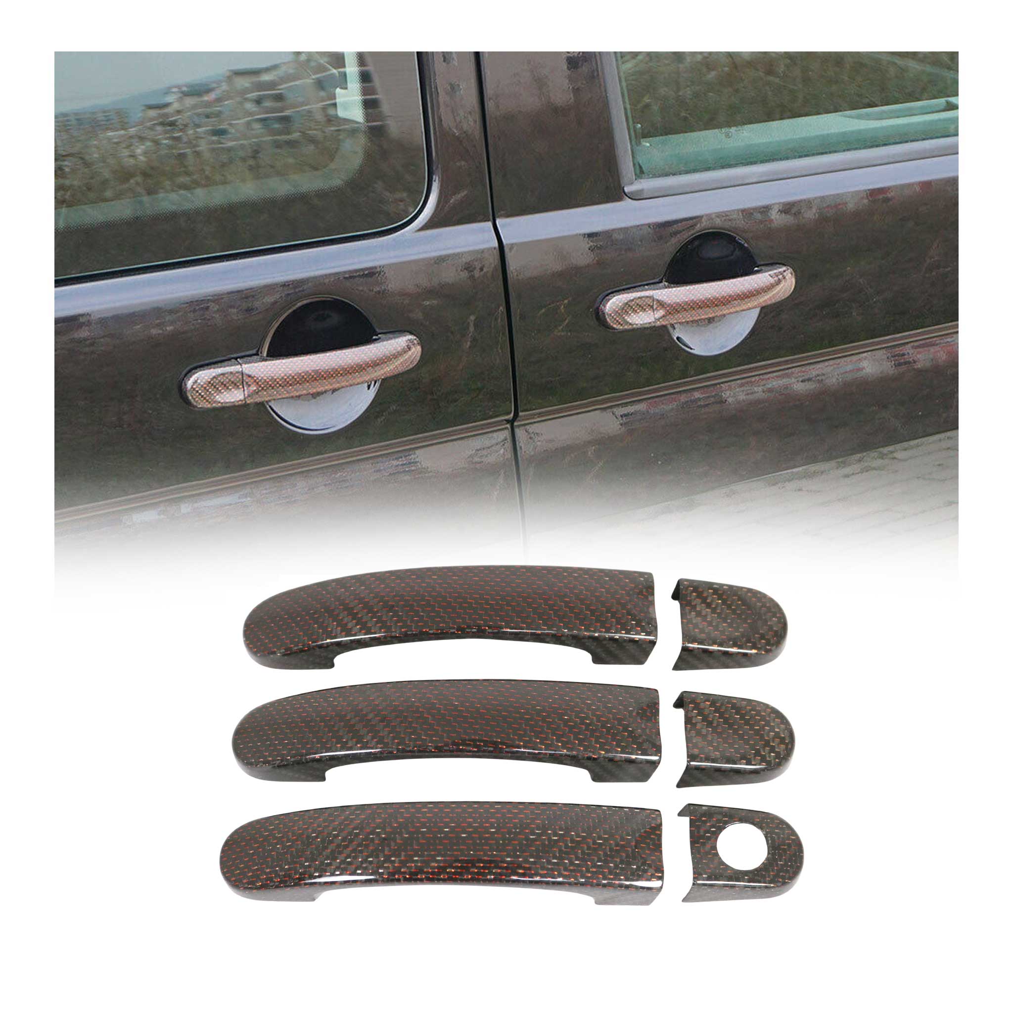 Couverture poignée de porte pour VW Transporter T5 2003-2015 3Portes carbone Rot