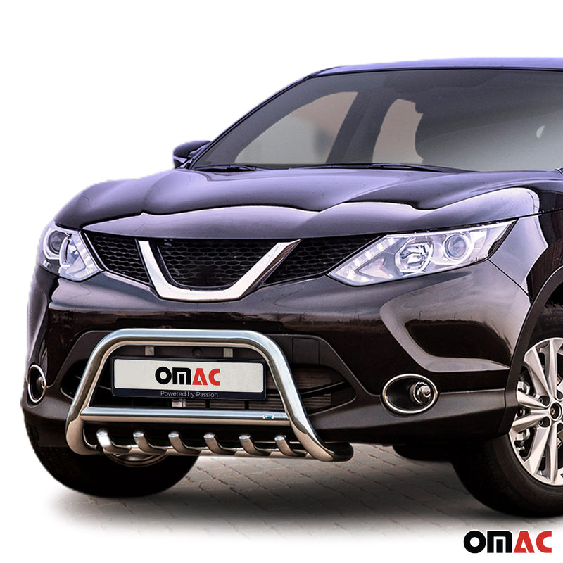 Pare-Buffle Avant Pour Nissan Qashqai II 2013-2017 en Acier Inox Argent