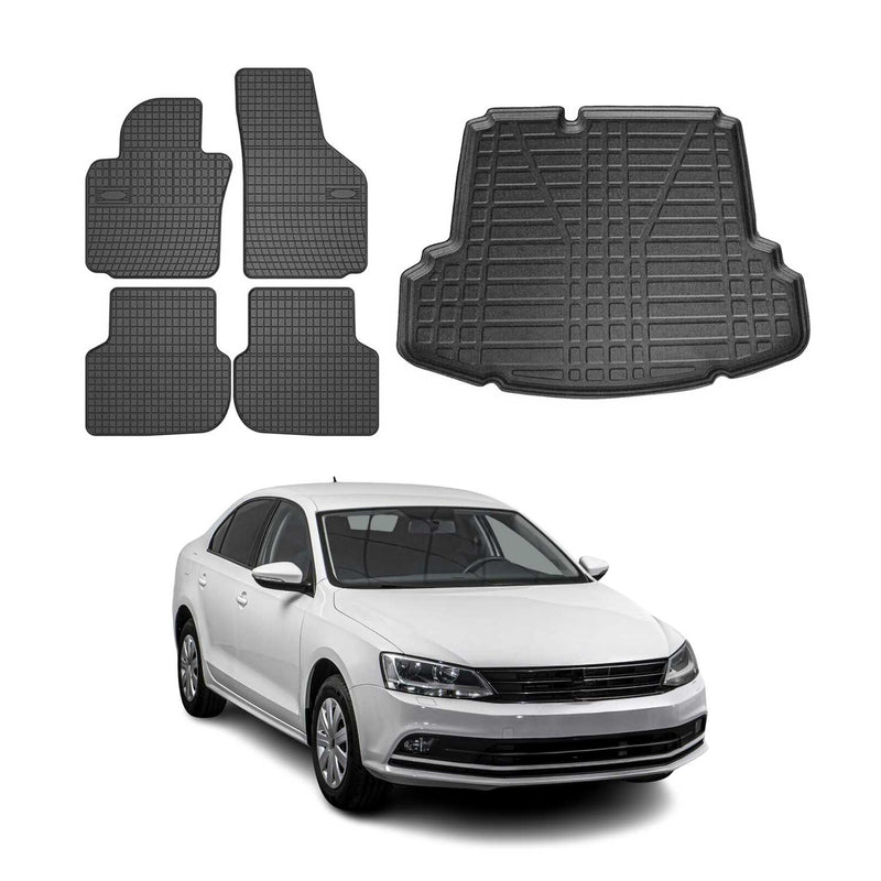 Kit Tapis de sol et coffre pour VW Jetta 2011-2014 Berline TPE Noir