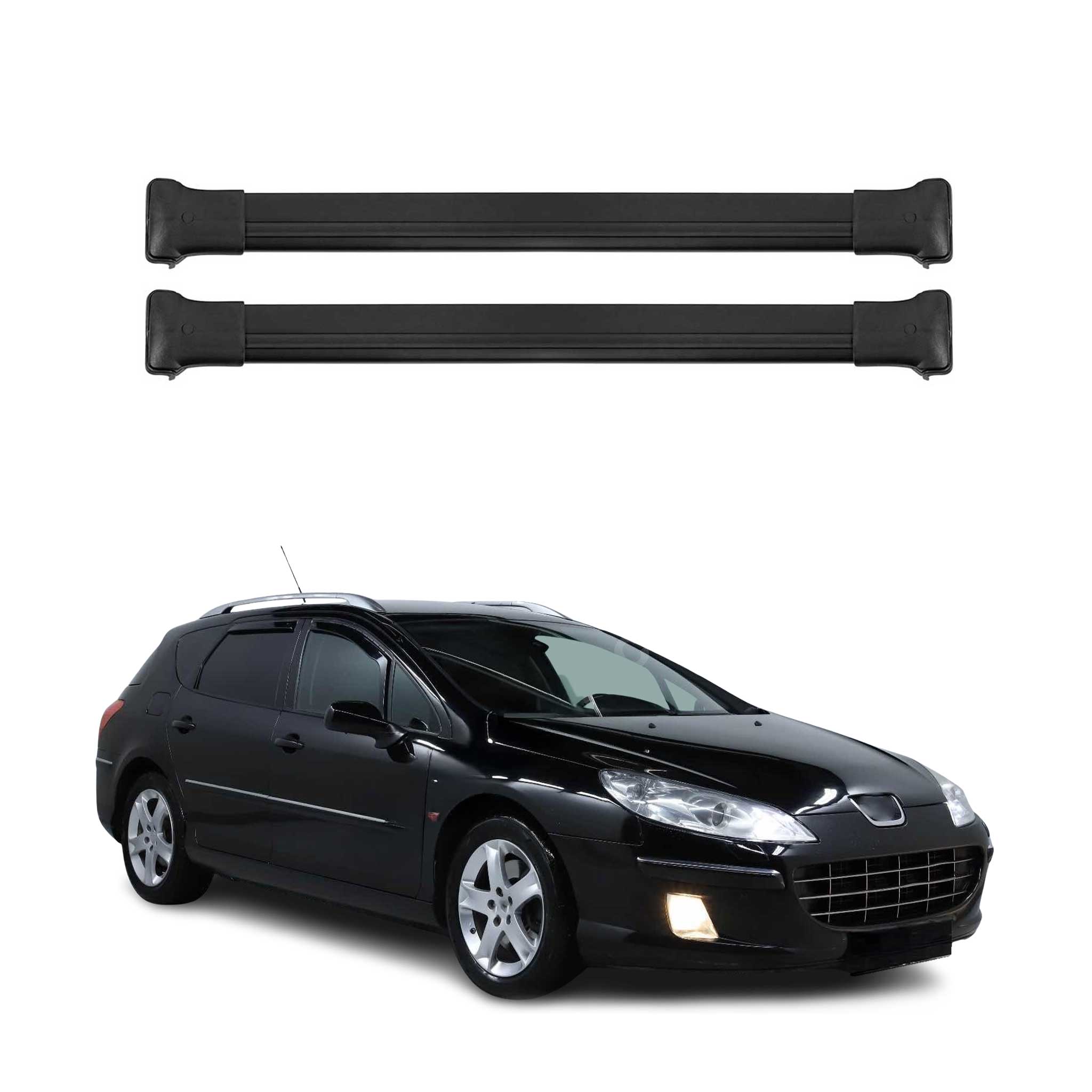 Barres de toit transversales pour Peugeot 407 Break 2004-2011 Aluminium Noir 2x