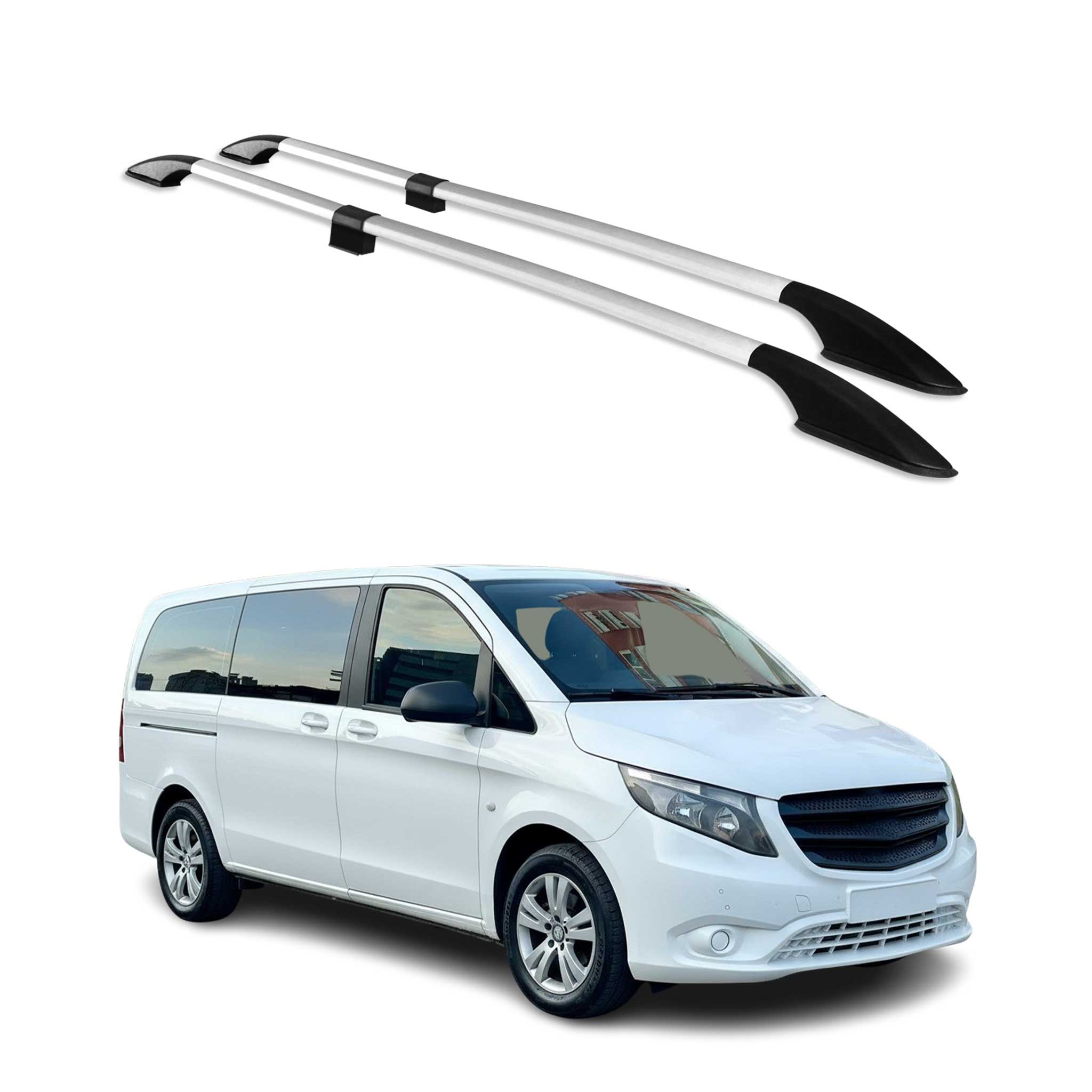 Barres de Toit Longitudinales pour Mercedes Vito W639 W447 2003-2026 L2 Alu Gris