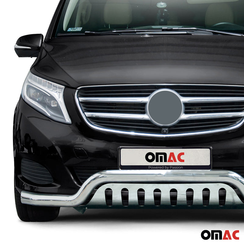 Pare-Buffle Avant Pour Mercedes Classe V 2014-2024 Acier Inoxy Argent