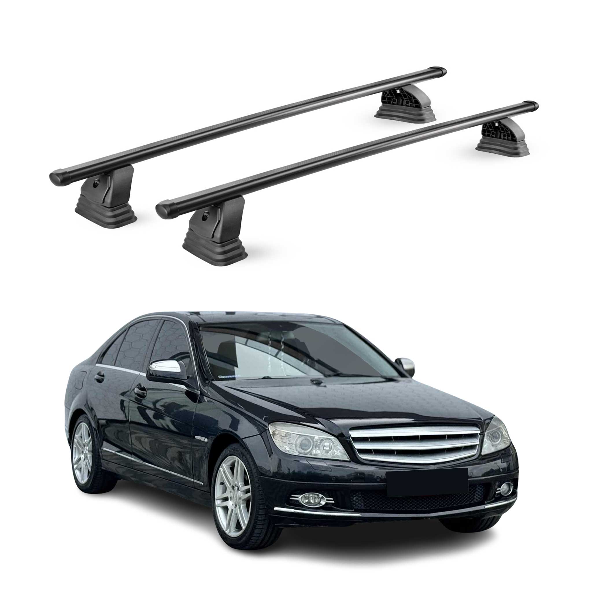 Barres de toit transversales acier pour Mercedes Classe C W204 2008-2014 Noir 2x