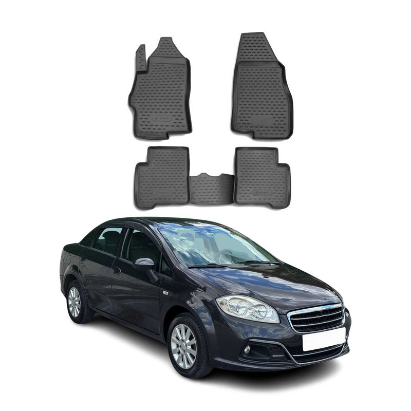 Tapis de sol pour Fiat Linea 2007-2021 SD en caoutchouc TPE 3D Noir 4Pcs