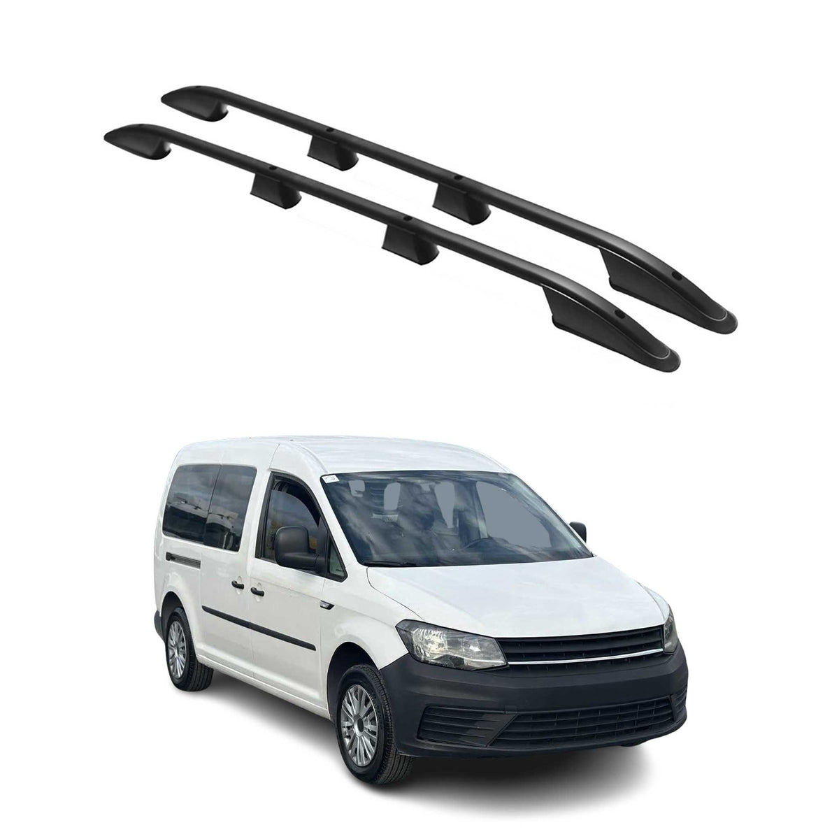 Barres de toit longitudinales pour VW Caddy Maxi 2015-20 L2 Long Aluminium Noir