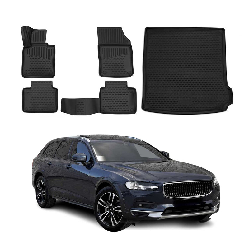 Kit Tapis de sol et coffre pour Volvo V90 Break 2017-2021 Pre-FL Caoutchouc TPE