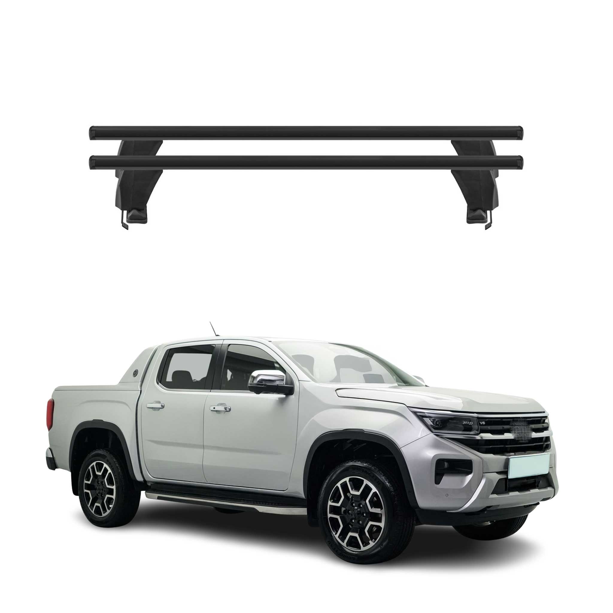 Menabo Barres de toit transversales pour VW Amarok II 2022-2025 Alu Noir 2x