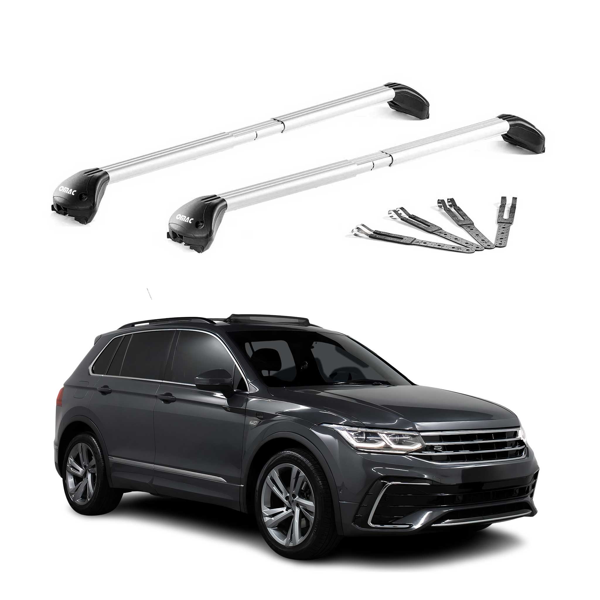 Barres de toit pour VW Tiguan Allspace II 2016-2023 Gris Argenté 2 pièces ABE