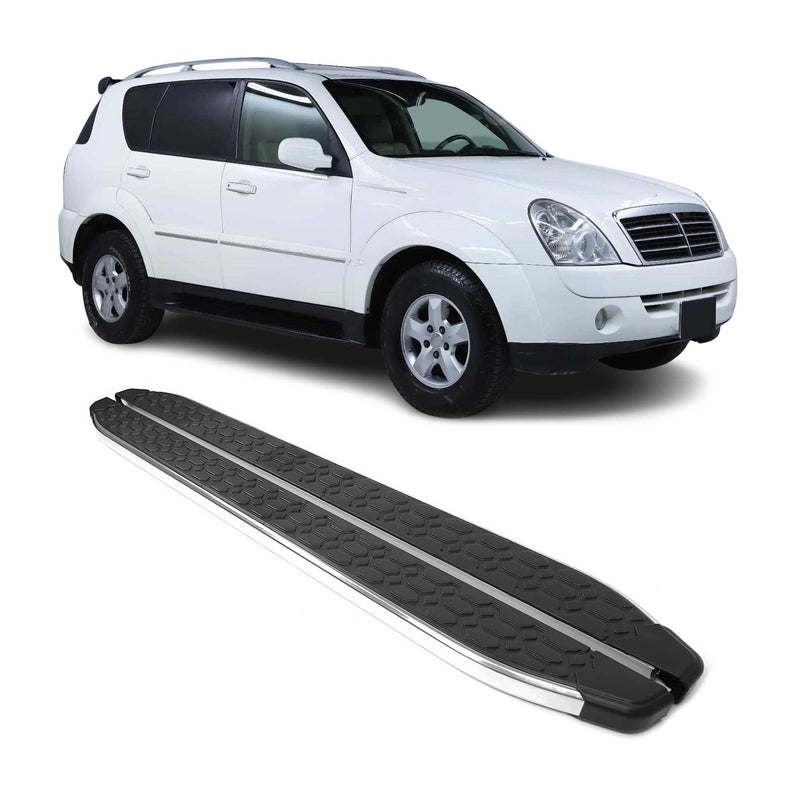 Marchepieds Latéraux pour Ssangyong Rexton 2005-2012 inox Brillant Argent Noir