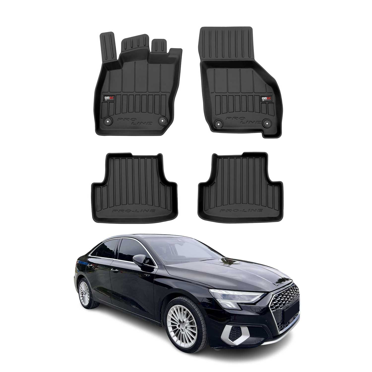 OMAC Tapis de sol caoutchouc pour Audi A3 8Y 2020-2025 Mild Hybrid Noir Premium